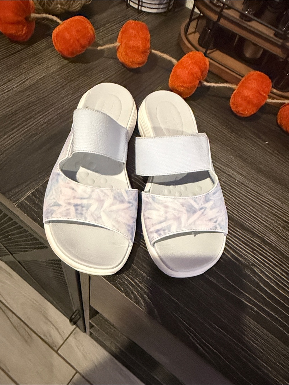 Easy Spirit X Denise Austin Slide Sandals with Pale Pastel Print